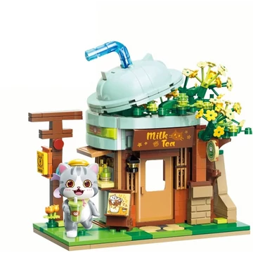 QMAN® K28007 Keeppley | lego-kompatibilis építőjáték | 411 db építőkocka| Ash macska Milk tea shopja