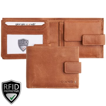 Giorgio Carelli 796-es bőr pénztárca konyak – prémium 34-es bőr, RFID védelemmel, 8 kártyarekesszel