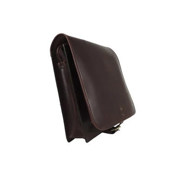 Blázek és Anni bőr oldal és vadásztáska, telefon és tolltartó rekesszel 29,5*32 cm - Sötétbarna