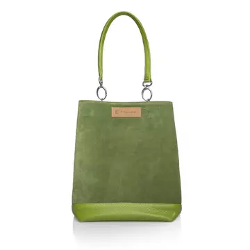 Khoani bőr és velúrbőr kombinálásával készült női táska 33*31 cm  - Zöld