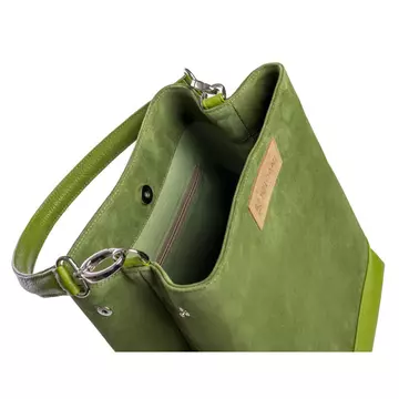 Khoani bőr és velúrbőr kombinálásával készült női táska 33*31 cm  - Zöld