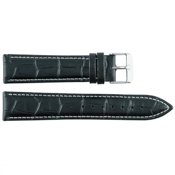EmBexy Classic 1306 bőr óraszíj 20 mm fekete fehér varrás krokodilmintás