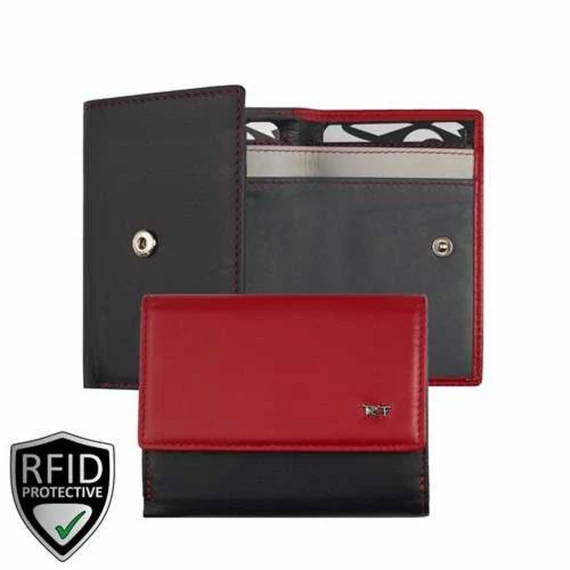 Riccardo Ferducci pénztárca fekete/piros – prémium bőr, RFID védelemmel, 5 kártyarekesszel