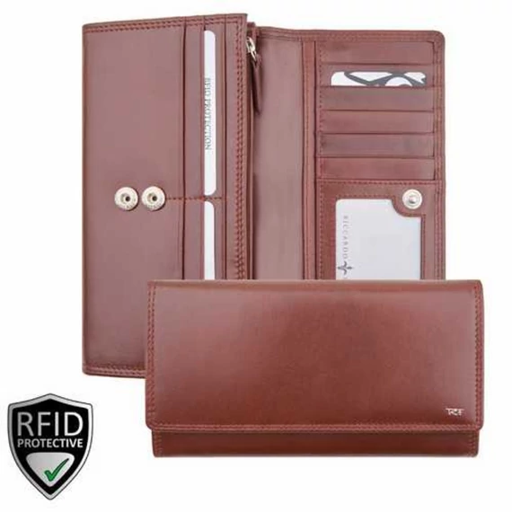Riccardo Ferducci 2840-es bőr pénztárca konyak – prémium bőr, RFID-del, 27 kártyarekesszel és kulcsos zsebbel