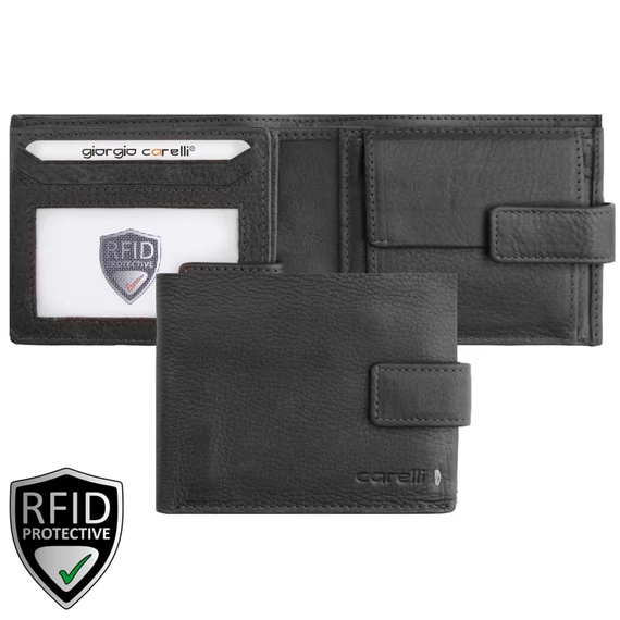 Giorgio Carelli 796-es bőr pénztárca fekete – prémium 34-es bőr, RFID védelemmel, 8 kártyarekesszel