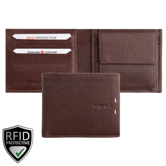 Giorgio Carelli 7860-es bőr pénztárca barna – prémium 34-es bőr, RFID védelemmel, 6 kártyarekesszel