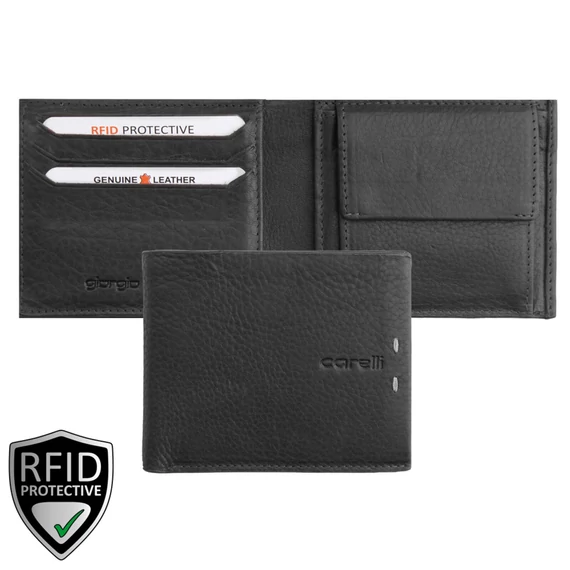 Giorgio Carelli 860-es bőr pénztárca fekete – prémium 34-es bőr, RFID védelemmel, 6 kártyarekesszel