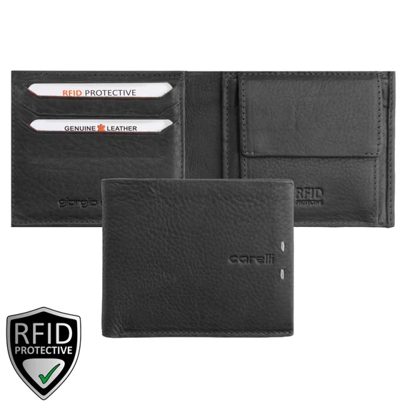 Giorgio Carelli 880-es bőr pénztárca fekete – prémium 34-es bőr, RFID védelemmel, 6 kártyarekesszel