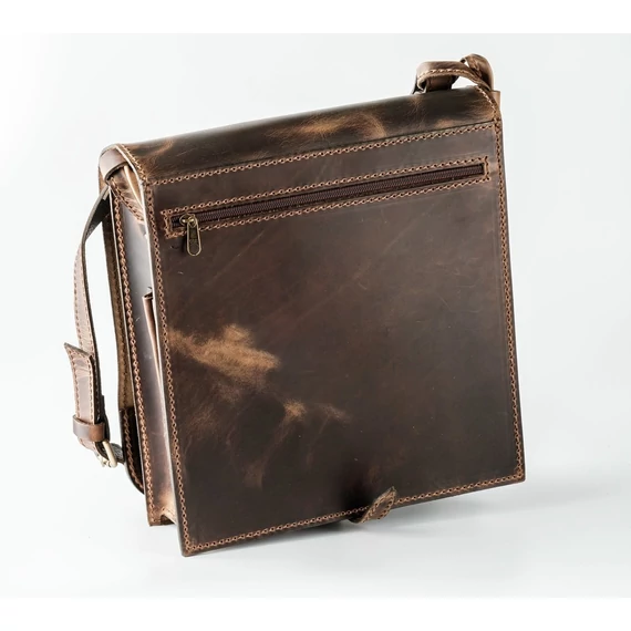 Blázek és Anni bőr oldal és vadásztáska, telefon és tolltartó rekesszel 29,5*32 cm - Barna