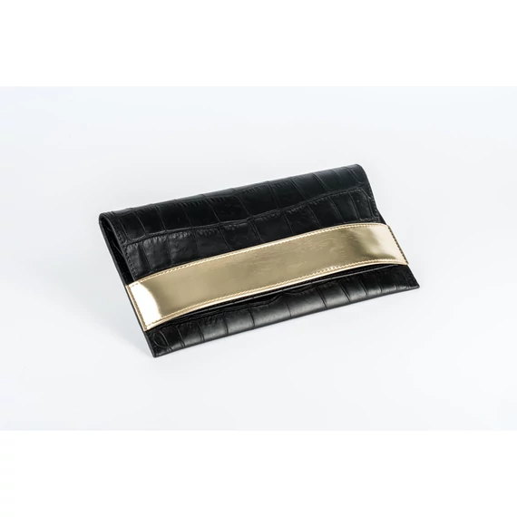 Khoani valódi bőr clutch típusú borítéktáska alkalmakra 25*15 cm - Fekete/Arany