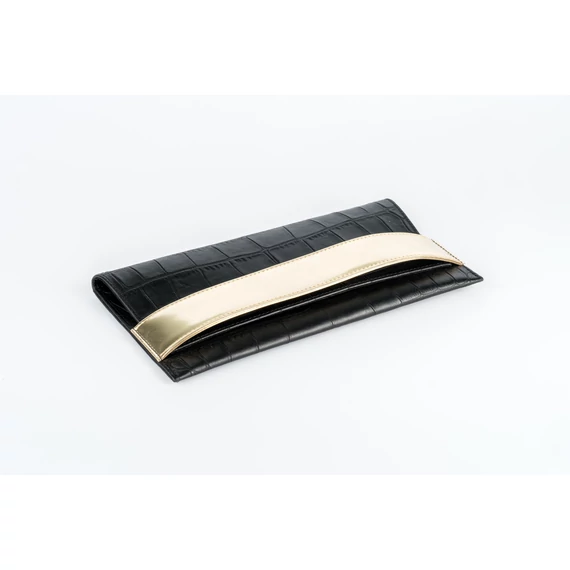 Khoani valódi bőr clutch típusú borítéktáska alkalmakra 25*15 cm - Fekete/Arany