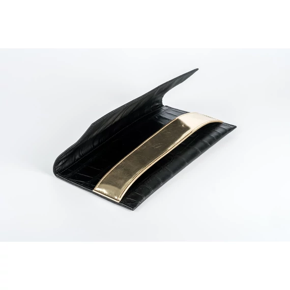 Valódi bőr clutch típusú borítéktáska alkalmakra 25*15 cm - Fekete/Arany