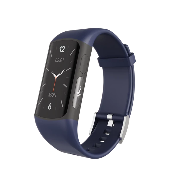 Wonlex MF12-F bluetooth EKG és egészségmérő okosóra sötétkék perspektivikusan balra