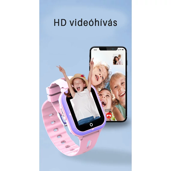 CT07S-P 4G gyermek okosóra rózsaszín – HD videóhívás funkció bemutató kép gyerekekkel
